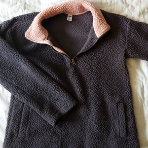 Old Navy Fleece Oversize Teddy Sweater with front pockets 3/4 zip